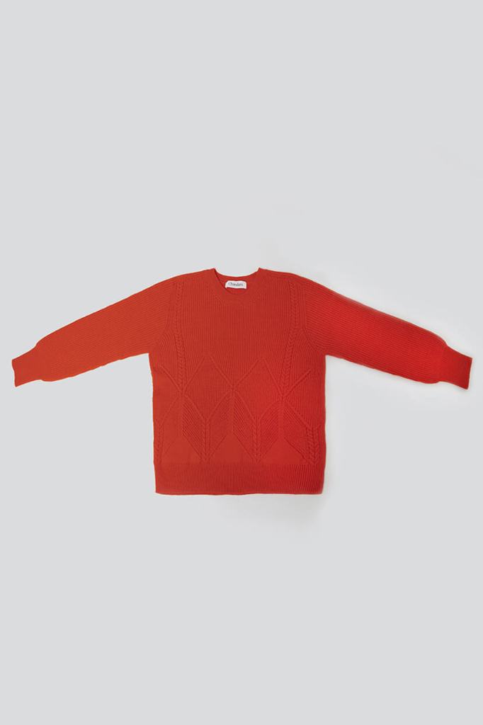 pull femme en laine rouge tricotée