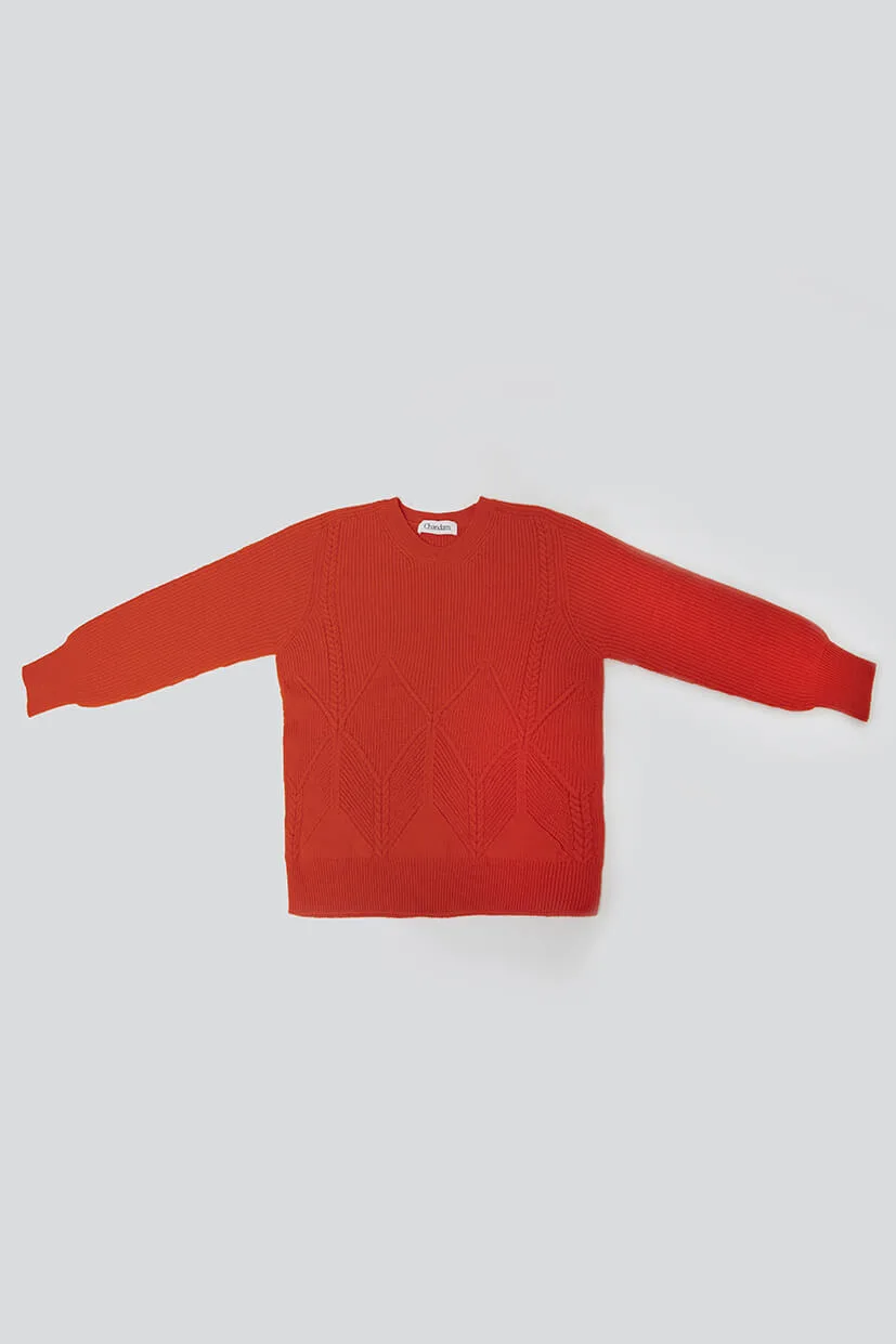 pull femme en laine rouge tricotée