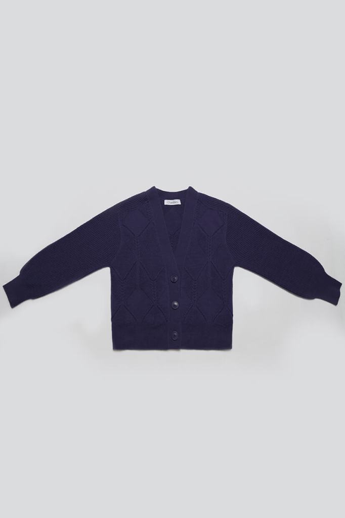 veste femme en laine tricotée bleu marine