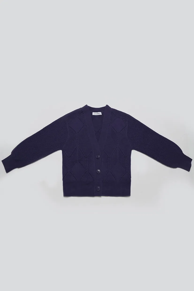 veste femme en laine tricotée bleu marine