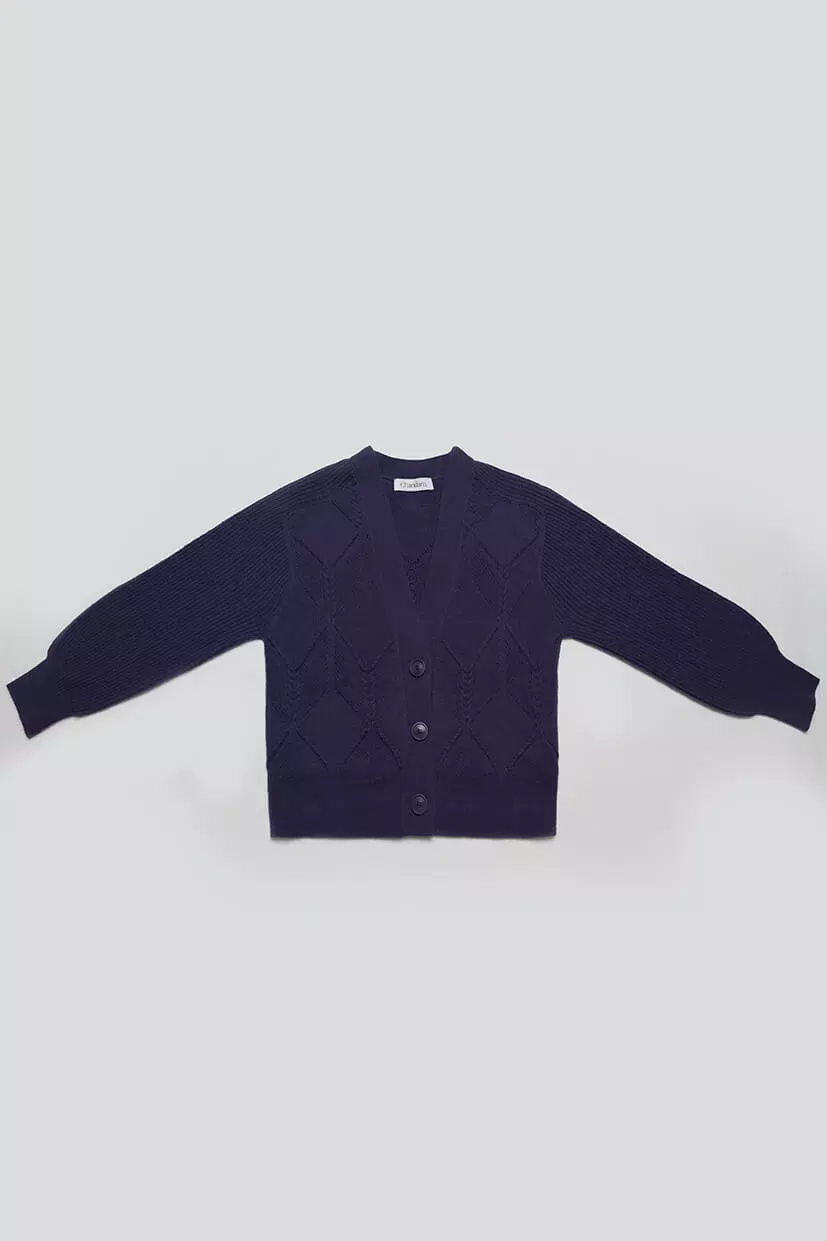 veste femme en laine tricotée bleu marine