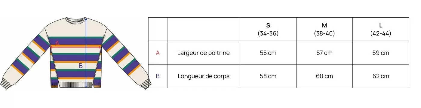 Pull femme marinière - Guide des tailles Mati