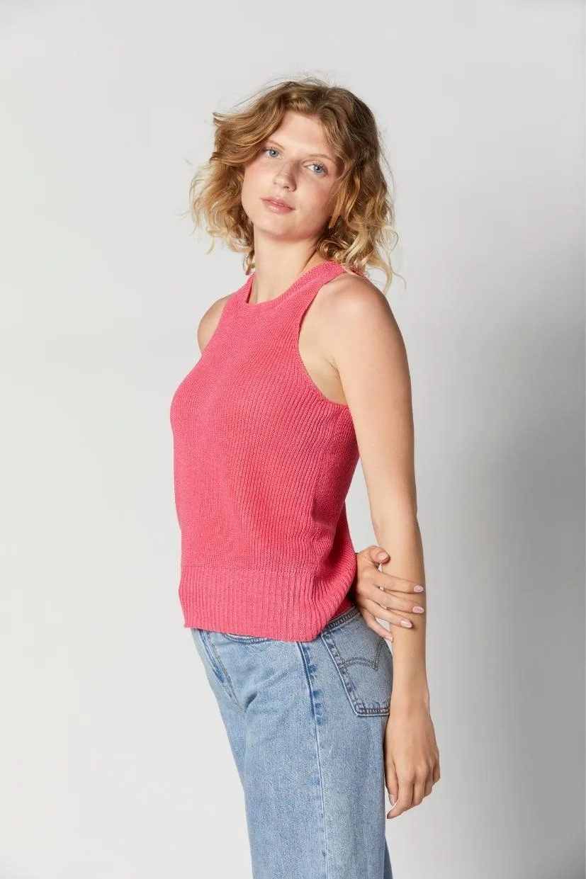 haut-lin-francais-rose-bonbon-femme-made-in-France-master-of-linen-col-rond-cotes-perlees-1