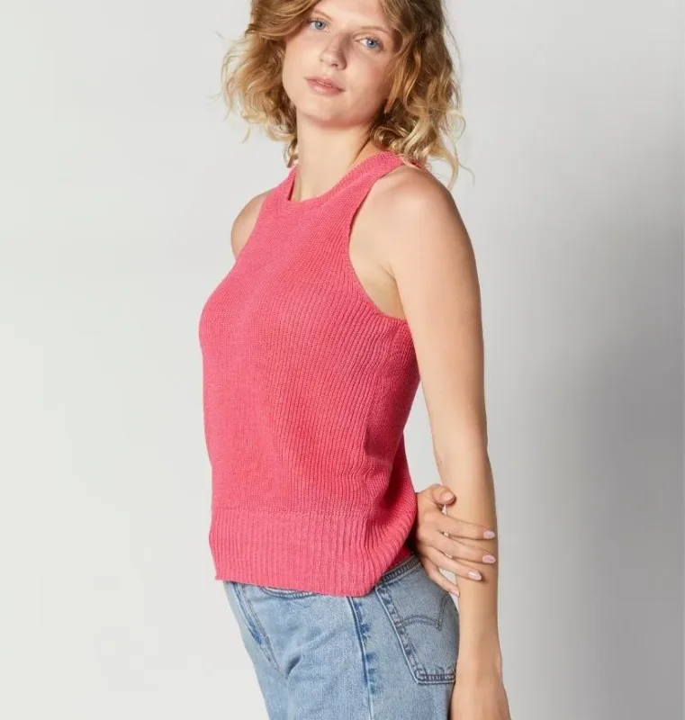 haut-lin-francais-rose-bonbon-femme-made-in-France-master-of-linen-col-rond-cotes-perlees-1