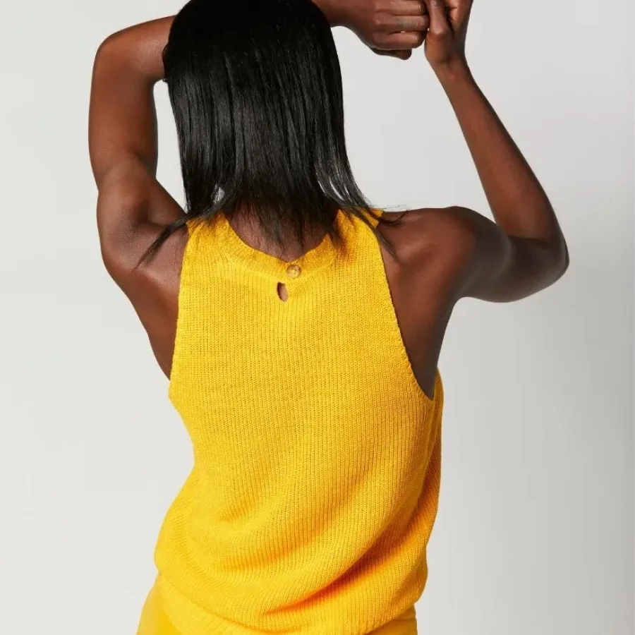 top-en-lin-jaune-soleil-femme-made-in-France-master-of-linen-col-rond-cotes-perlees